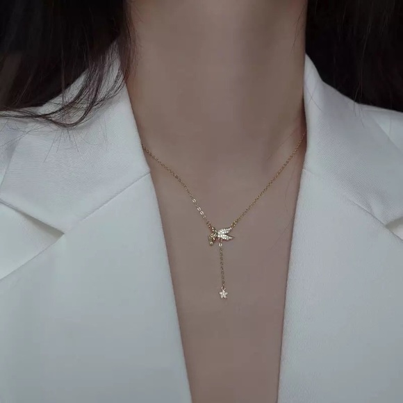 925 Sterling Silver Angel Star Tassel Necklace - Picture 10 of 11